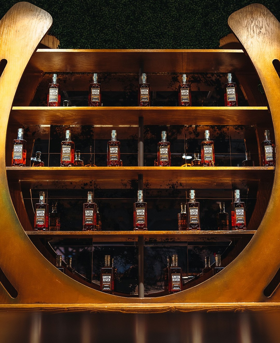 A collection of whiskey bottles from Green River Distillery.
